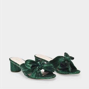Loeffler Randall Emerald Emilia 50MM Pleated Lamé Knotted Mules - Size 9